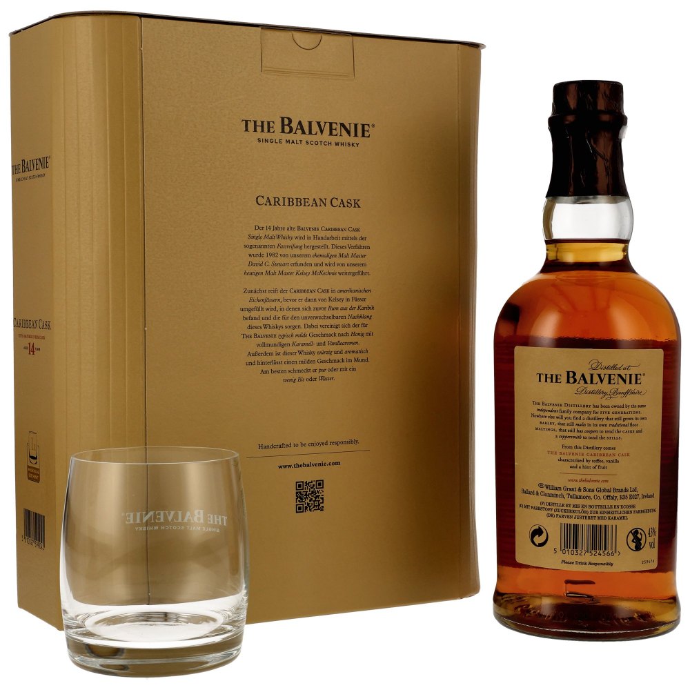 Balvenie 14 Jahre Caribbean Cask Geschenkset 43% 0,7l + Tumbler