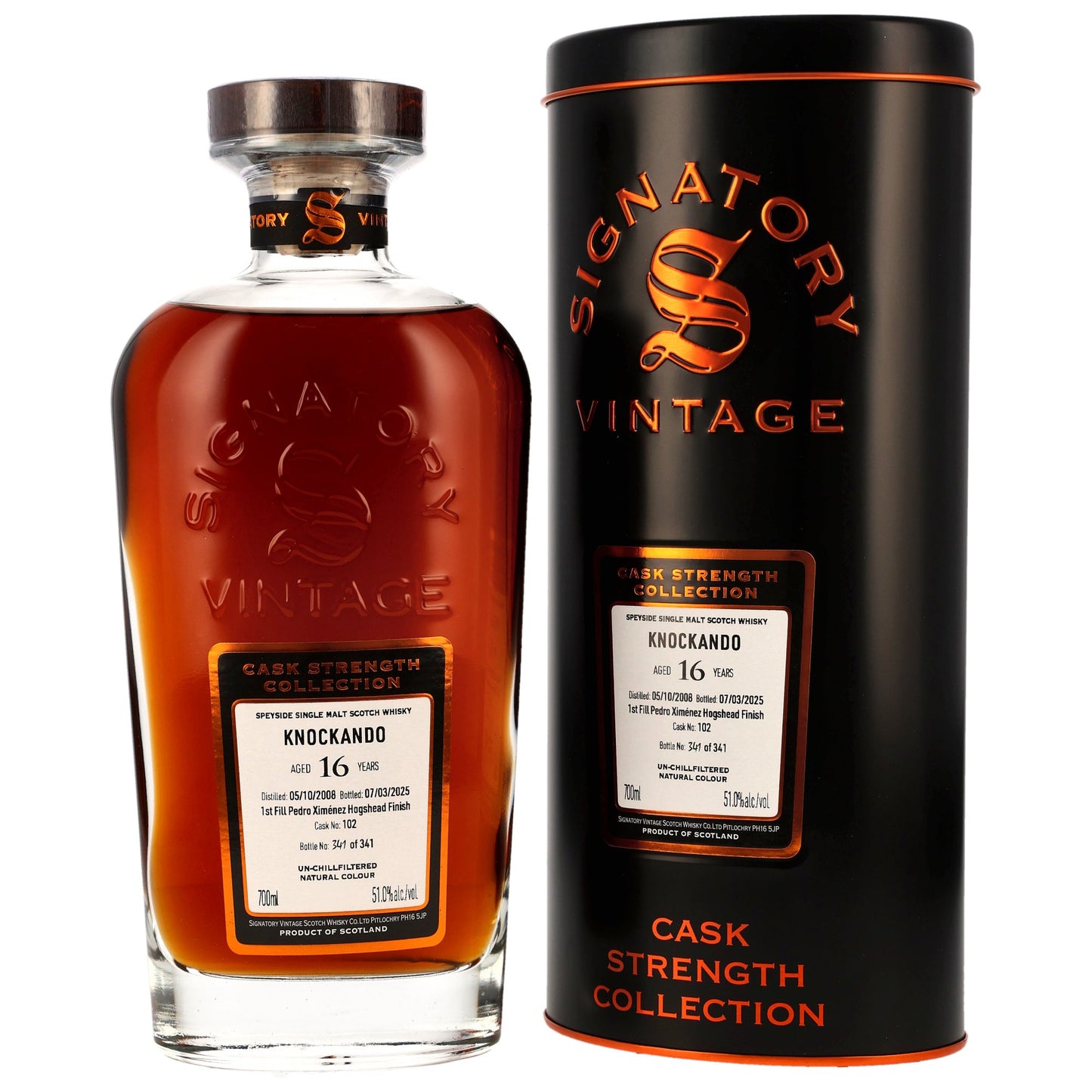 Knockando 16 Jahre SV 2008/2025 1st Fill PX Hogshead Finish Cask #102 51% 0,7l
