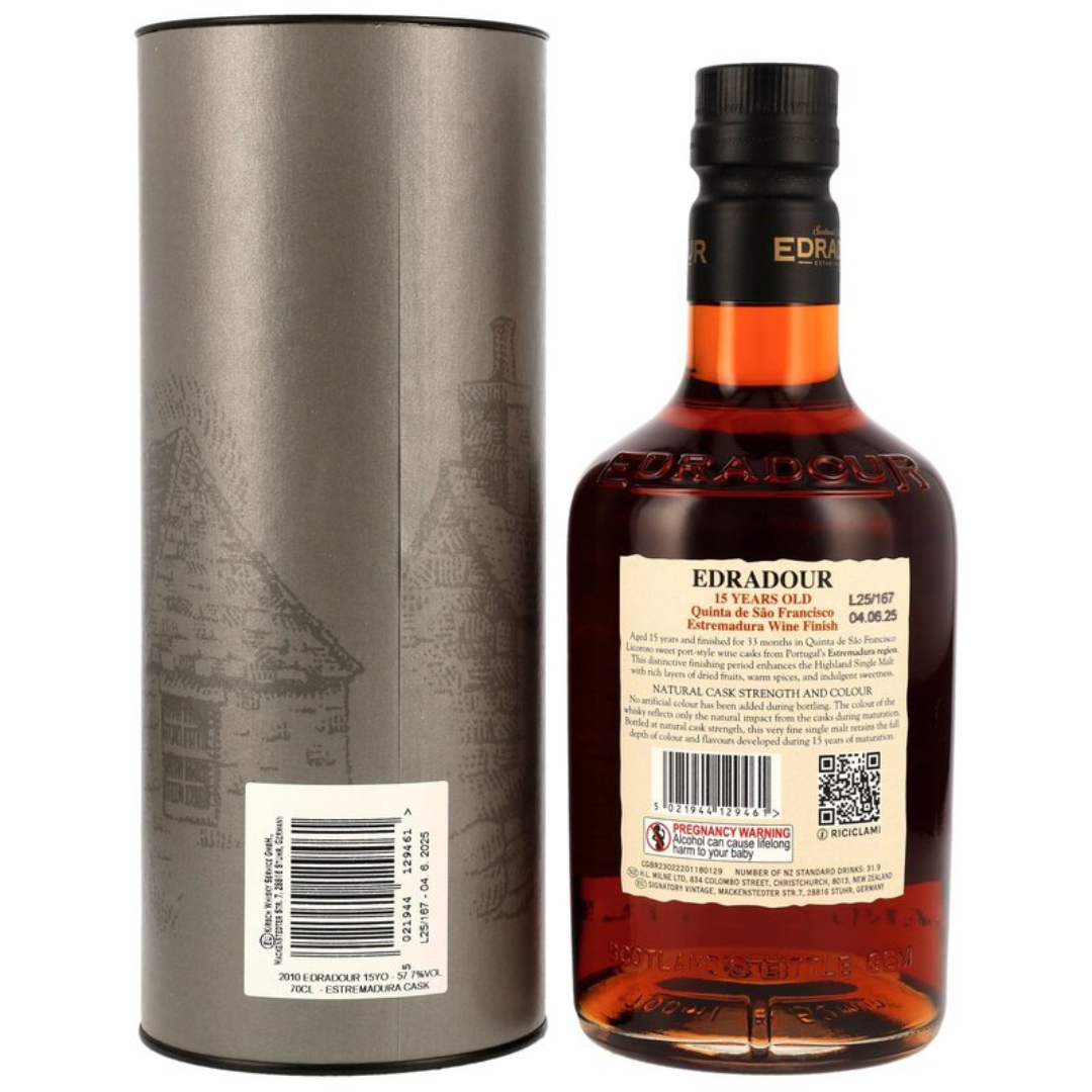 Edradour 2010/2025 15 Jahre Quinta de Sao Francisco Estremadura Wine Casks Finish 57,5% 0,7l BACK