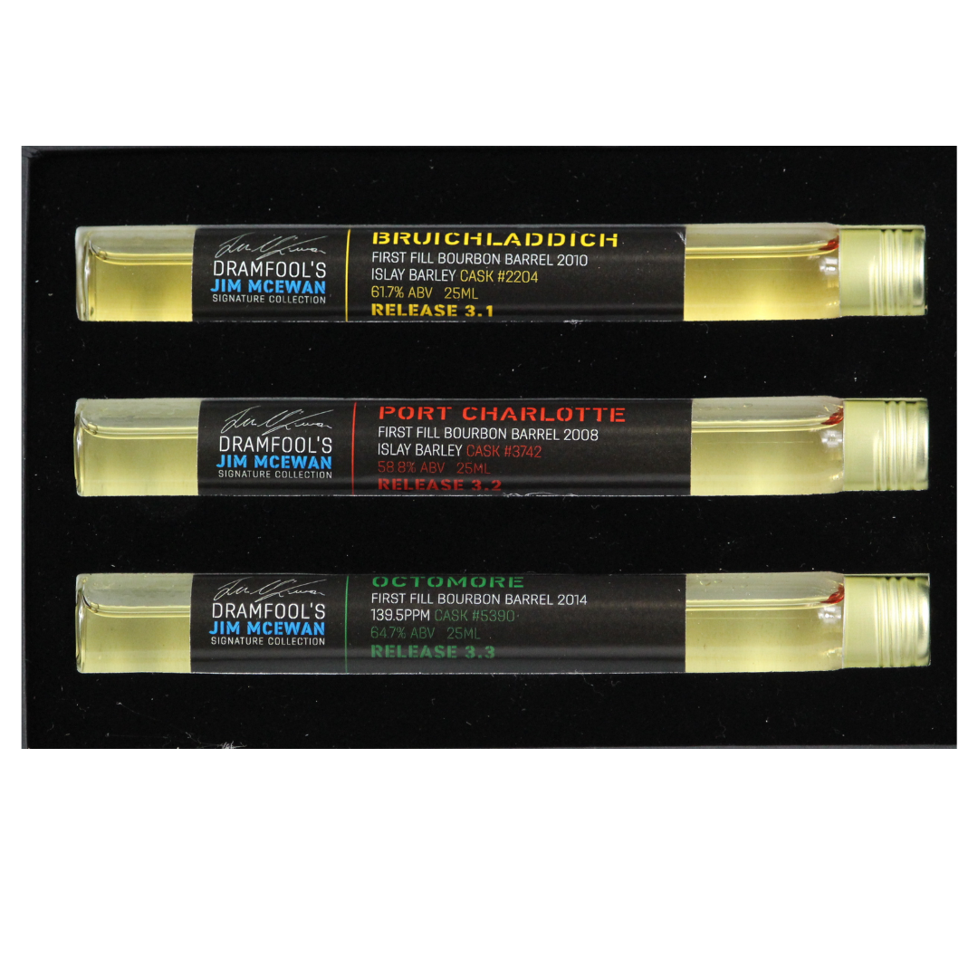 Dramfool's Jim McEwan Sampleset Octomore, Bruichladdich, Port Charlotte ~61,7% 3x25 ml