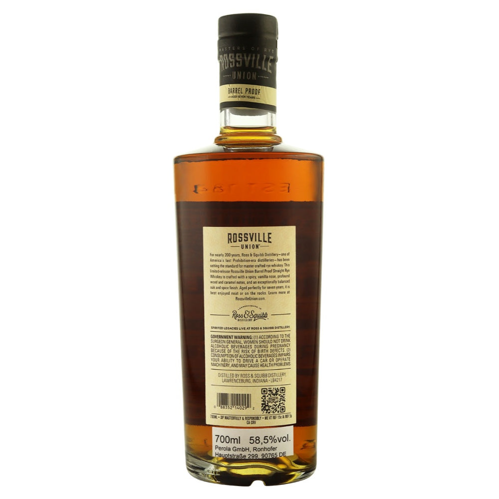 Whisky de seigle droit Rossville Union Barrel Proof 7 ans 58,5% 0,7l