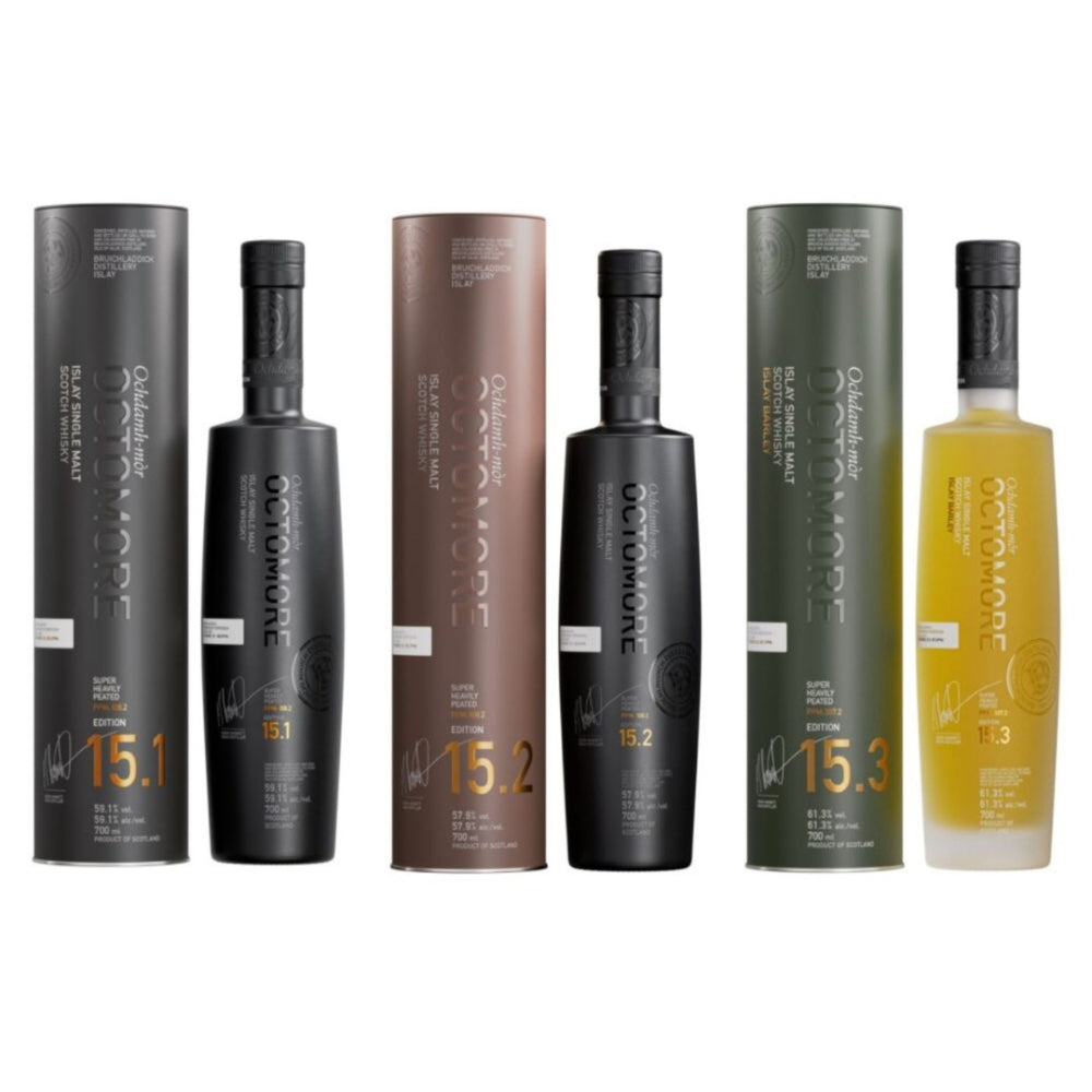 Octomore 15.1, 15.2 & 15.3 Bundle 59,4% 3x0,7l + Merchandise