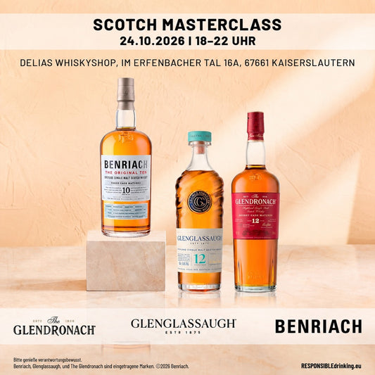 Glendronach, Benriach und Glenglassaugh Masterclass mit Thomas Kunze 9 Drams 24.10.26 um 18:00 Uhr