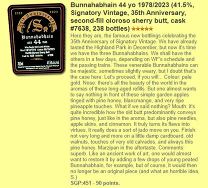 Bunnahabhain 44 Jahre SV 35th Anniversary Cask 7638 41,5% 0,7l