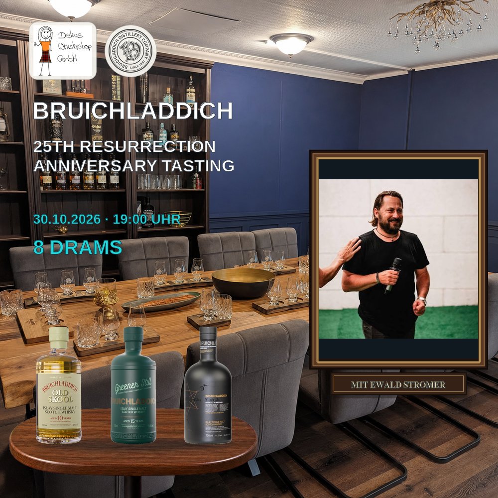 Bruichladdich 25th Resurrection Anniversary Tasting with Ewald Stromer 8 Drams October 30, 2026 at 7:00 PM